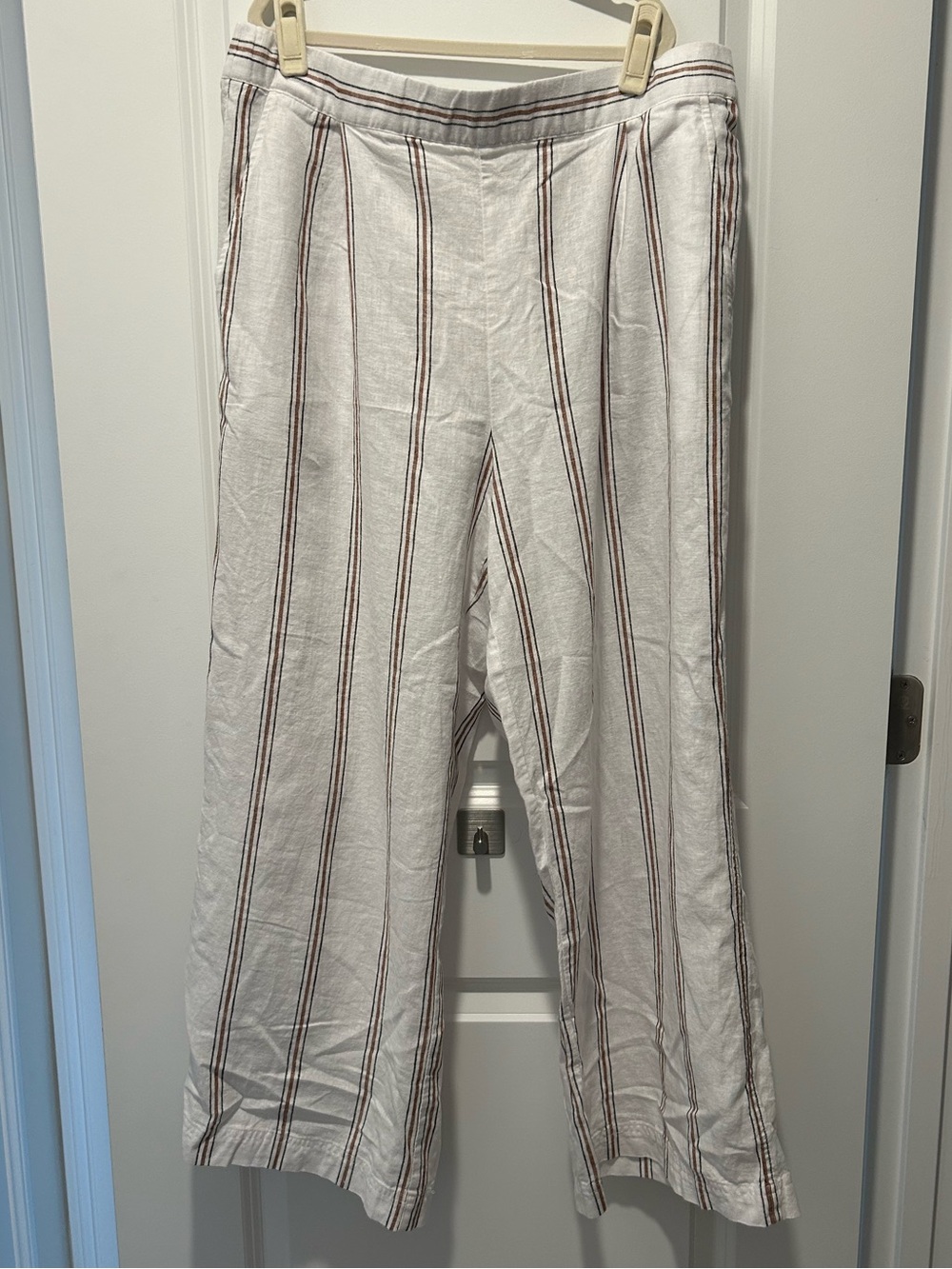 Lou & Grey Striped Linen Blend Wide Leg Pants Size L